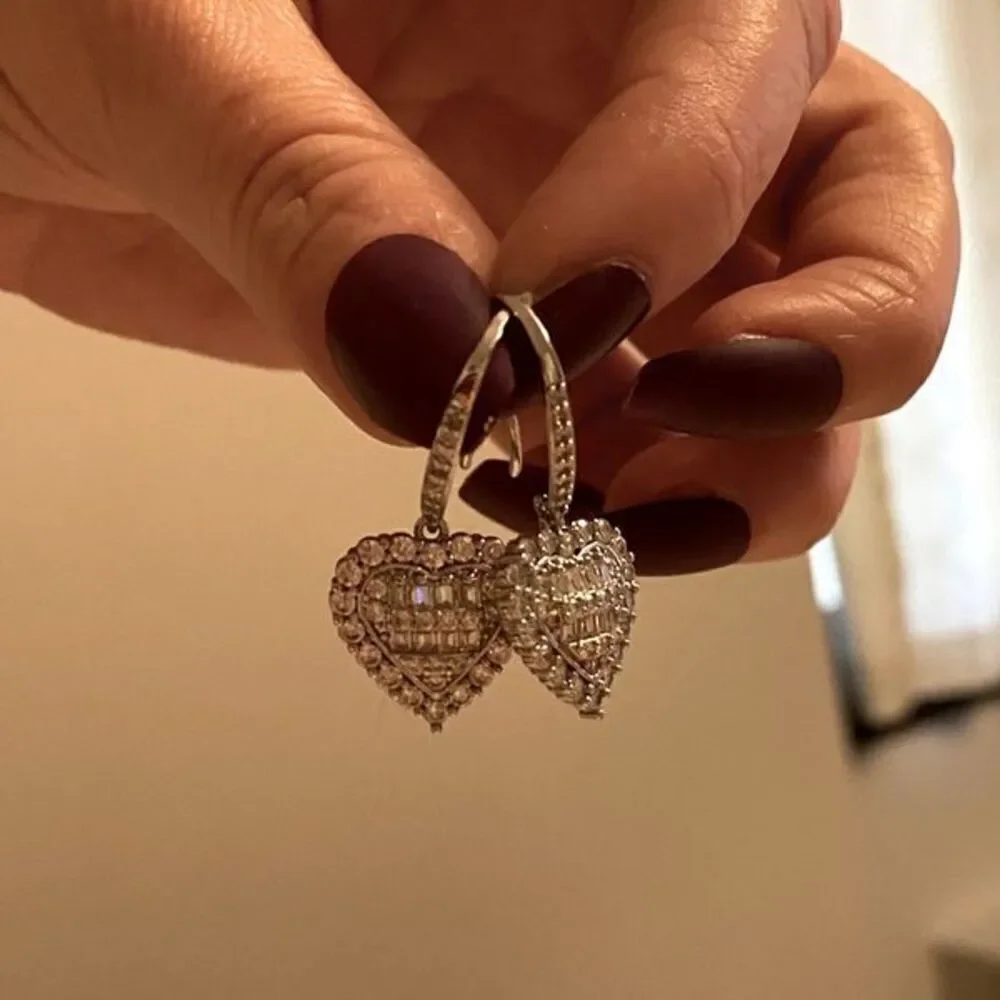 The Heart of Bling 925 Silver Drop Earrings w White Sapphire